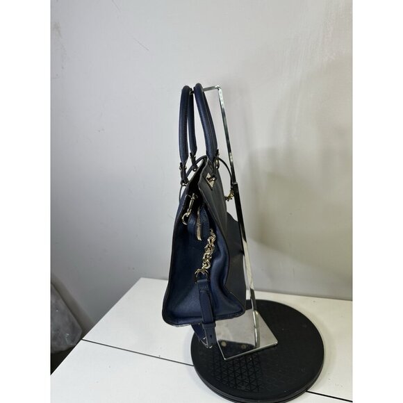 Michael Kors Quinn- Navy Blue Saffiano Leather Satchel Purse - Picture 2 of 9